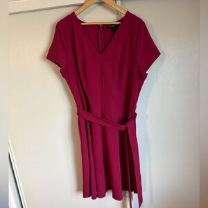 Lane Bryant Magenta V-Neck Midi Dress with Waist Tie